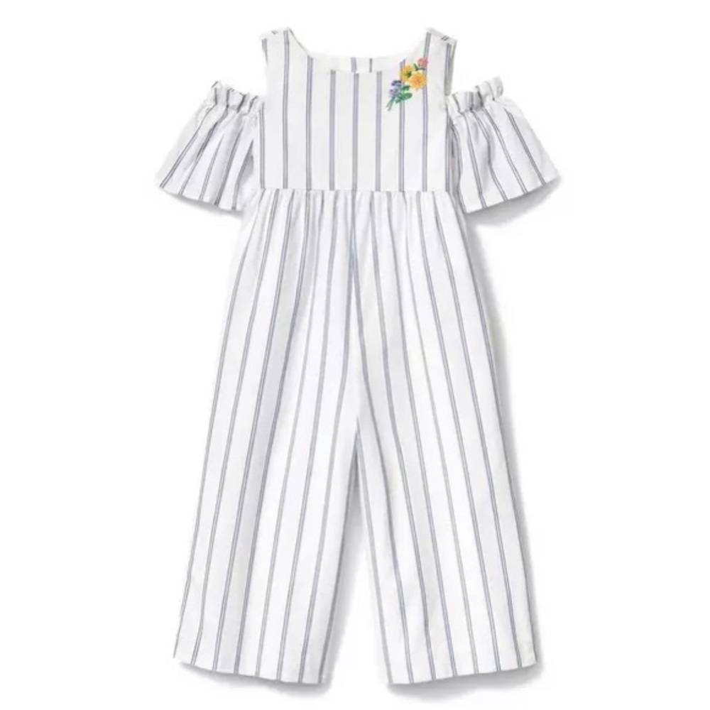 Janie And Jack Toddler Girls Cold Shoulder Stripe Blue / White Jumpsuit Size 2T